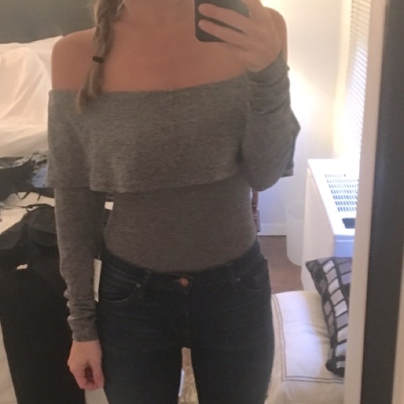 Bardot Grey Long Sleeve Bodysuit with Ruffle - Picture 5 of 5